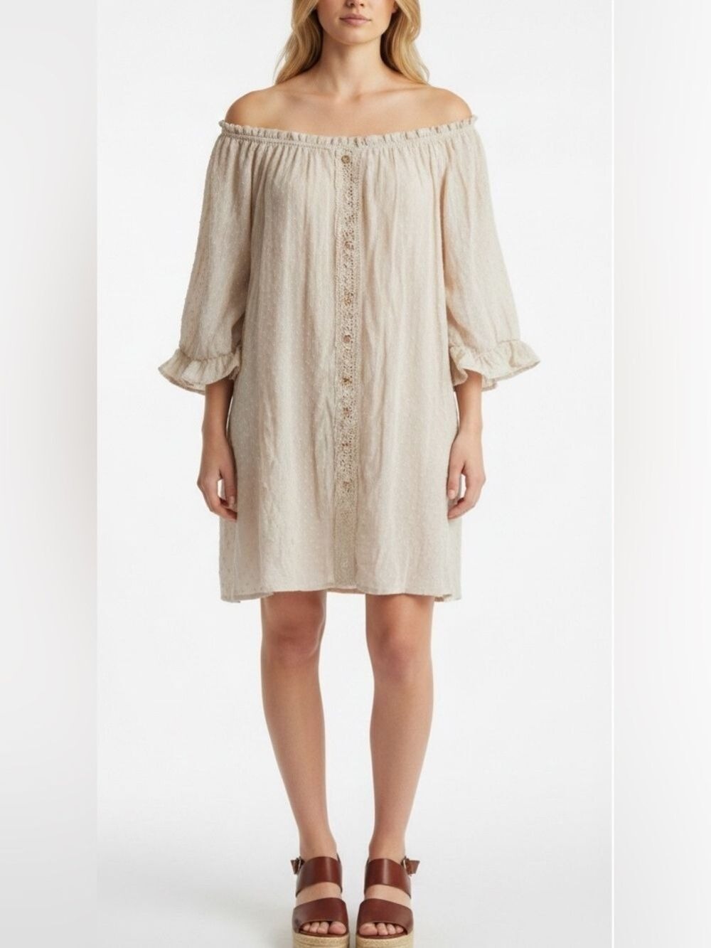 Anthropologie Naif Crinkle Rayon Ruffle Boho Tunic Dress Off Shoulder Plus 3X